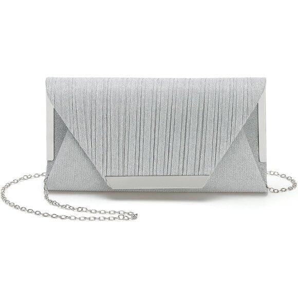 🆕Women Silver Polyester Evening Bag Clutch Crossbody Shoulder  Wedding Party - Picture 1 of 7